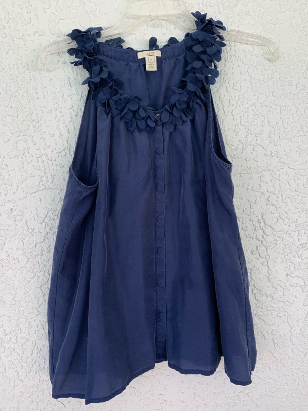 J.Crew  silk Navy Sleeveless Floral-Appliqué Button Front Camisole size 10